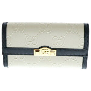 Gucci GG Bifold Long Wallet Card Black Ivory White Leather